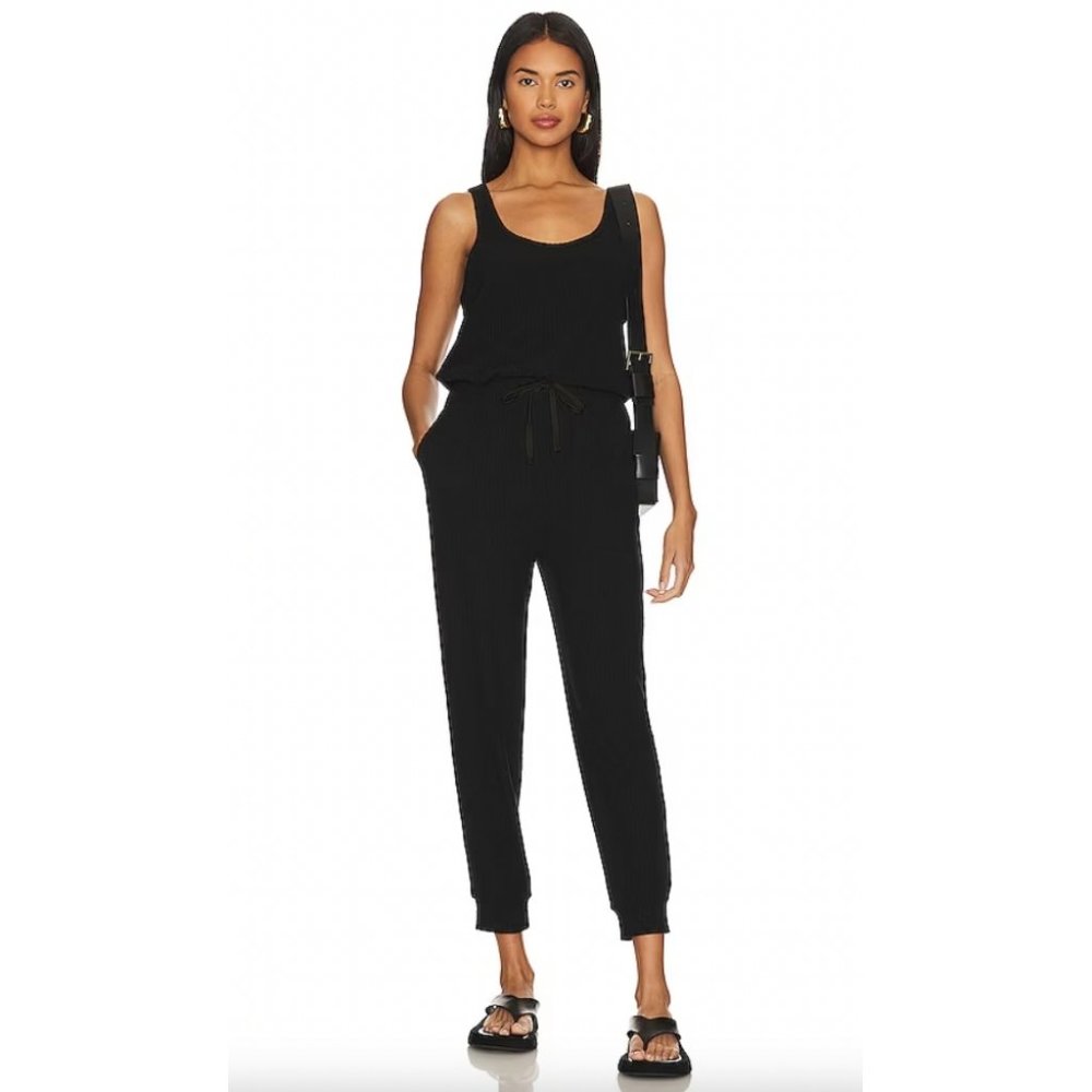 Spiritual Gangster Harmony Ribbed Jogger Jumpsuit In Black Size S